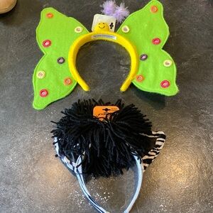 2 piece headbands - green yellow mirrored butterfly and black white zebra - NWT